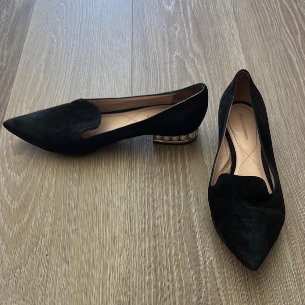 Black Suede Women's Loafers with pearls
